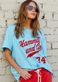 Aqua Retro Logo Tee- Aqua/Red