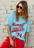 Aqua Retro Logo Tee- Aqua/Red