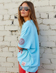 Aqua Retro Logo Tee- Aqua/Red