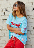 Aqua Retro Logo Tee- Aqua/Red