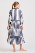 The Sandy Tiered Dress - Navy Wide Stripe