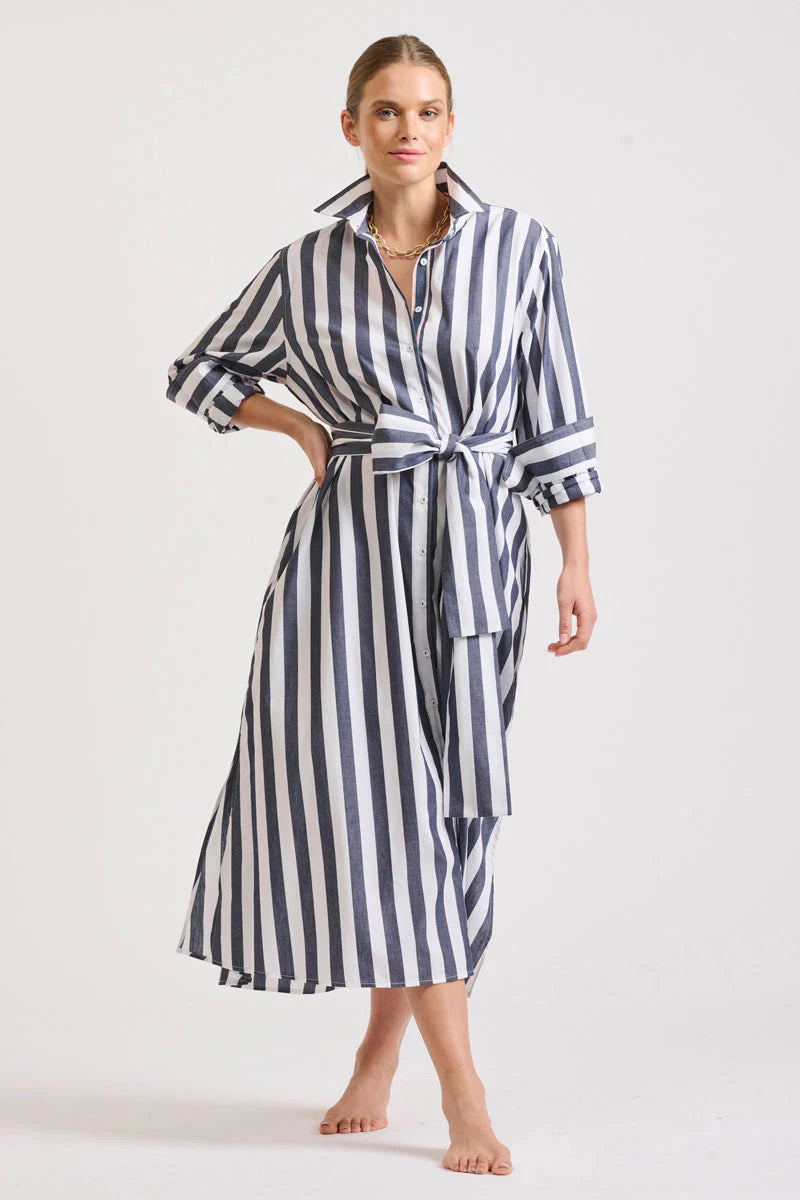 The Pippa Oversized Longline Dress - Navy Wide Stripe