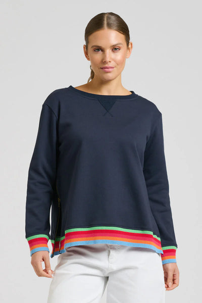 Zipside Classic Cotton Sweatshirt - French Navy Rainbow