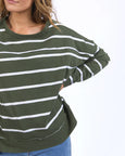 Jayne Throw on Top- Khaki Stripe