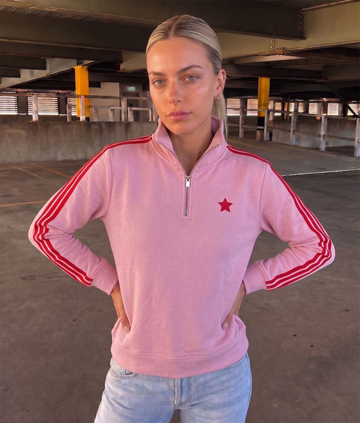 Funnel Neck Sweatshirt-Pink/Red