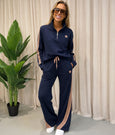 Funnel Neck Sweatshirt- Navy/Mocha