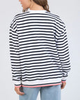 Raven Striped Fleece Crew- Navy/White