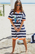 Beach Sweat Dress- Navy/White