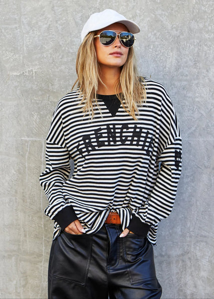 Frenchie Waffle Top- Black/White