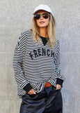 Frenchie Waffle Top- Black/White