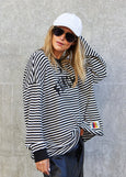 Frenchie Waffle Top- Black/White