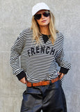 Frenchie Waffle Top- Black/White