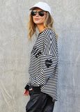 Frenchie Waffle Top- Black/White