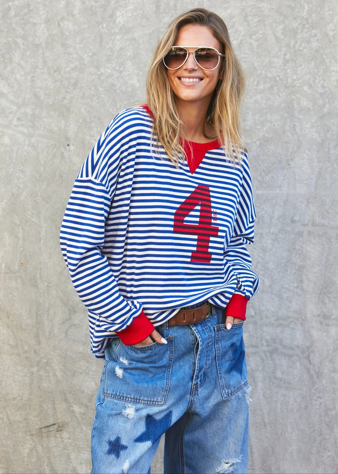 Vintage 4 Waffle Top- Royal/White