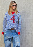 Vintage 4 Waffle Top- Royal/White