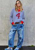 Vintage 4 Waffle Top- Royal/White