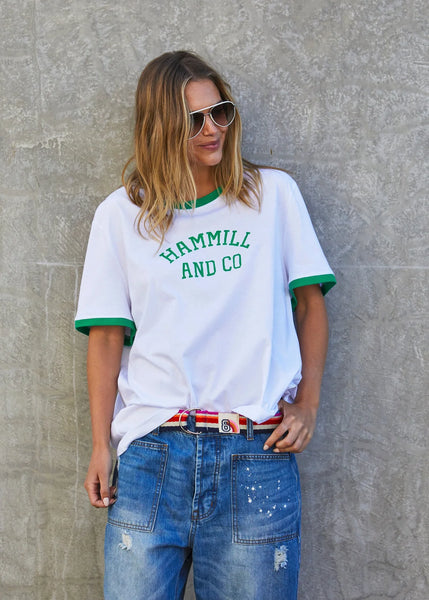Ringer Tee- White/Green