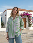Amalfi Shirt- Green/Pink Stripe