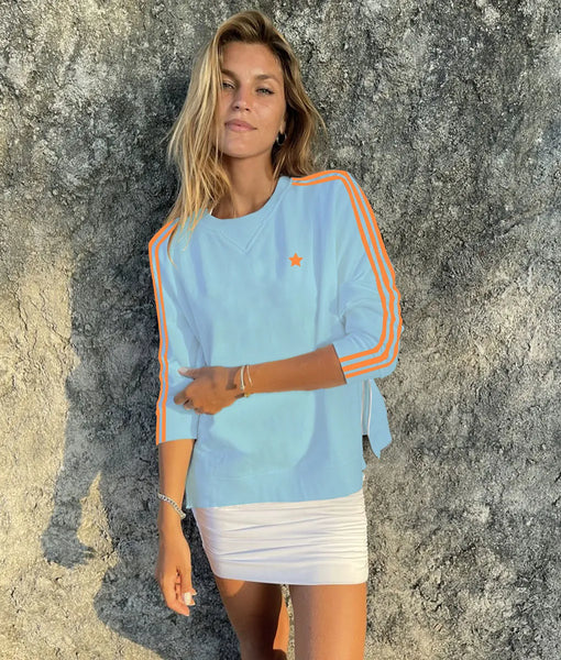 Arm Stripe Sweatshirt-Baby Blue/Orange Stripes