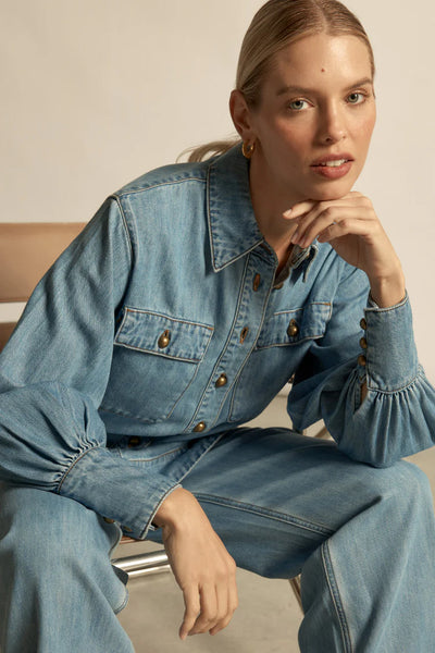 Crest Top- Light Washed Denim