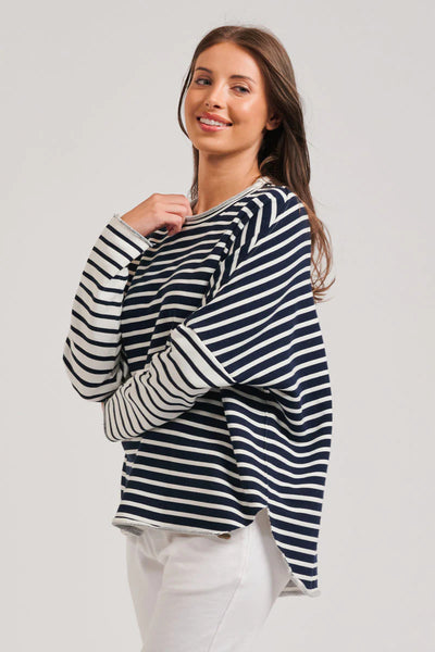 Raw Stripe Long Sleeve Sweatshirt - Navy Stripe Combo