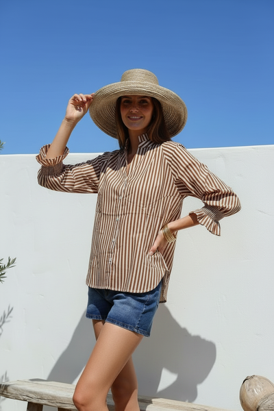 Sorrento Shirt-Tan/White