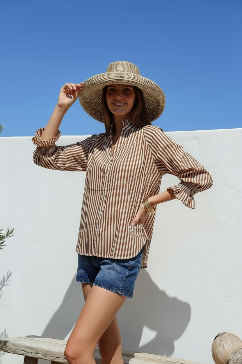 Sorrento Shirt-Tan/White