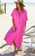 Resort Cheesecloth Beach Dress- Pink/Red