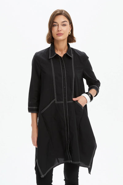 Hankerchief Hem Contrast Shirt- Black