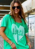 Vintage Wash Lover Heart Tee- Green