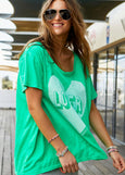 Vintage Wash Lover Heart Tee- Green