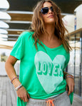 Vintage Wash Lover Heart Tee- Green