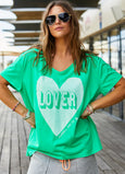 Vintage Wash Lover Heart Tee- Green