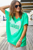 Vintage Wash Lover Heart Tee- Green