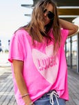 Vintage Wash Lover Heart Tee- Hot Pink