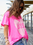 Vintage Wash Lover Heart Tee- Hot Pink