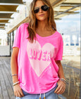 Vintage Wash Lover Heart Tee- Hot Pink