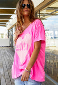 Vintage Wash Lover Heart Tee- Hot Pink