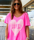 Vintage Wash Lover Heart Tee- Hot Pink