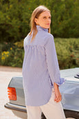 The Aviva Popover Shirt- Mid Blue Stripe