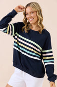 Forever Sweater- Navy/Pastel Stripes