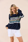 Forever Sweater- Navy/Pastel Stripes