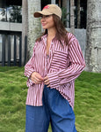 Amalfi Shirt- Chocolate/Pink Stripe