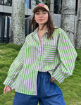 Amalfi Shirt- Green/Pink Stripe