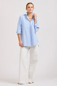 The Girlfriend Relaxed Shirt- Mid Blue Stripe