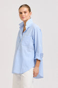 The Girlfriend Relaxed Shirt- Mid Blue Stripe