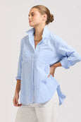 The Girlfriend Relaxed Shirt- Mid Blue Stripe