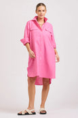 The Venus Linen Shirtdress- Hot Pink