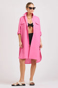 The Venus Linen Shirtdress- Hot Pink