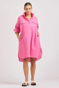 The Venus Linen Shirtdress- Hot Pink